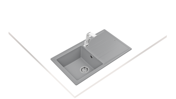 Мойка врезного монтажа из Тегранита Плюс с 1-ой чашей STONE 50 B-TG 1B 1D METALLIC GREY